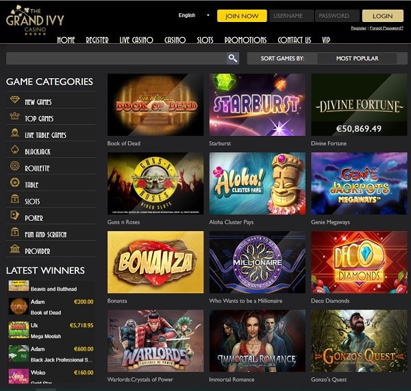 Grand Ivy Casino free play games 