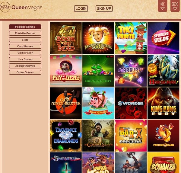 Queen Vegas Casino free spins bonus