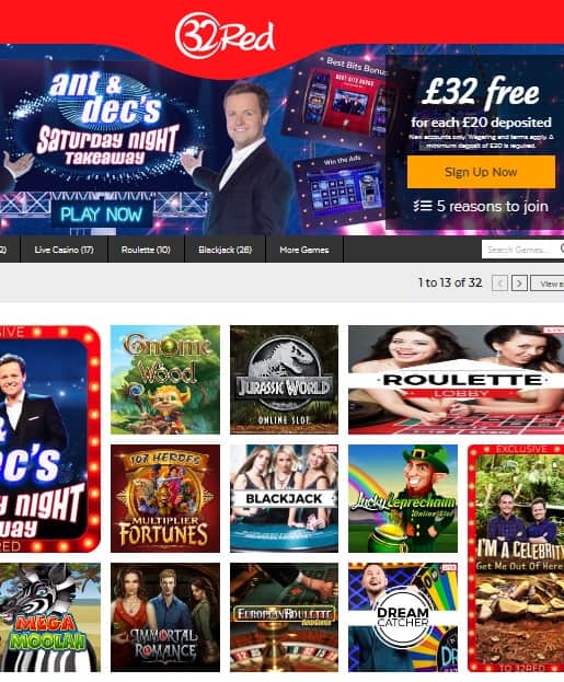 32red casino $10 no deposit bonus and free spins - UK