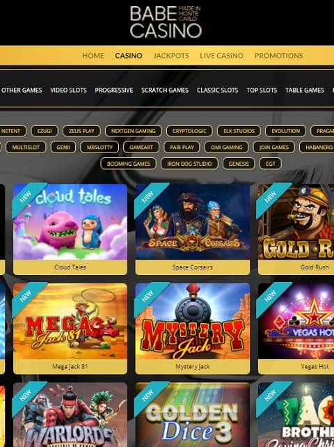 Babe Casino Online - 100 free spins and 100% welcome bonus