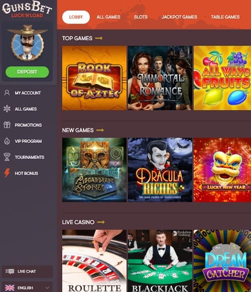 Gunsbet Casino free spins bonus