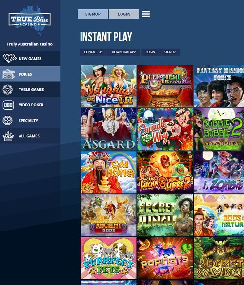 True Blue Casino free bonus codes