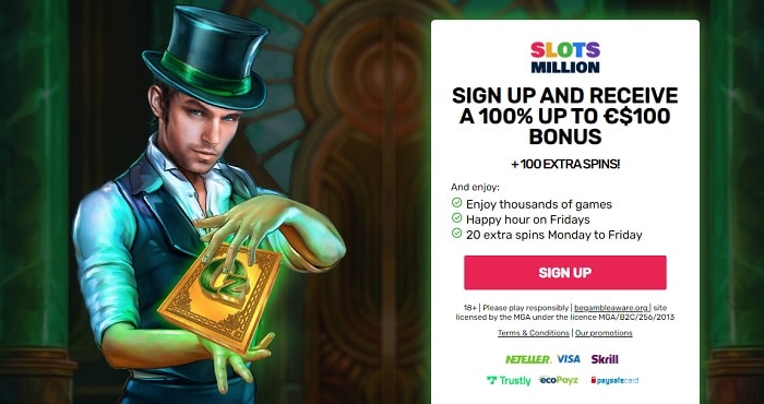 Get 100% bonus and 100 free spins! 