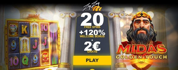 20 free spins and 120% welcome bonus and 2 EUR gratis