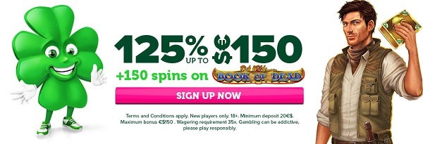 125% up to $150 welcome bonus and 150 free spins on first deposit