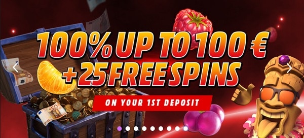 100% bonus and 25 free spins on NetEnt Games 