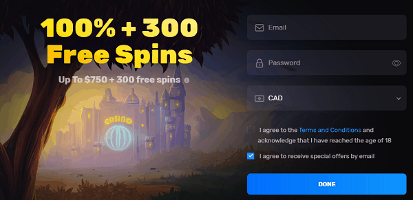 Register For 300 free spins and 1500 EUR bonus 