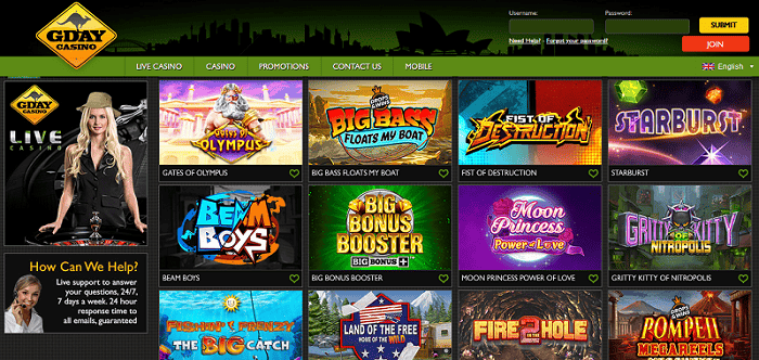 Gday Online Casino Games